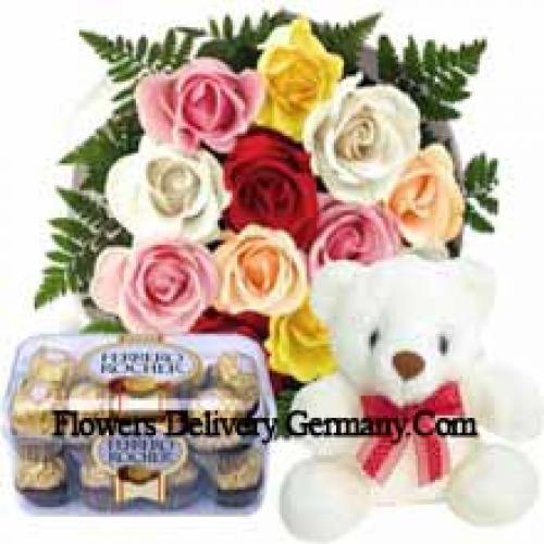 11 Red Roses with Cute Teddy and Chocolates