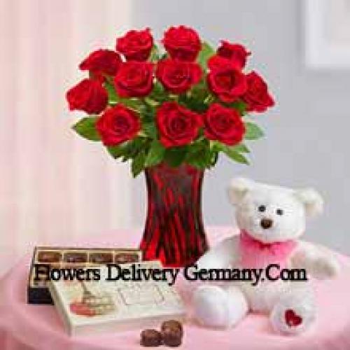 11 Beautiful Red Roses with Teddy and Chocolates