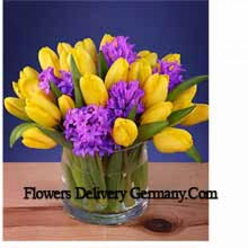 Beautifully Arranged Yellow Tulips in Vase