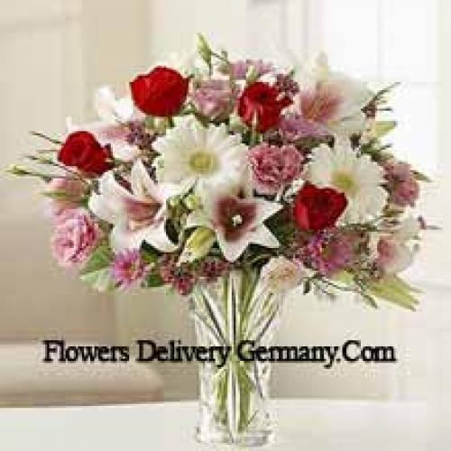 Cute Carnations, Gerberas and Roses in Vase