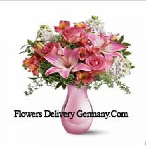 Cute Pink Roses and Lilies with Assorted Flowers