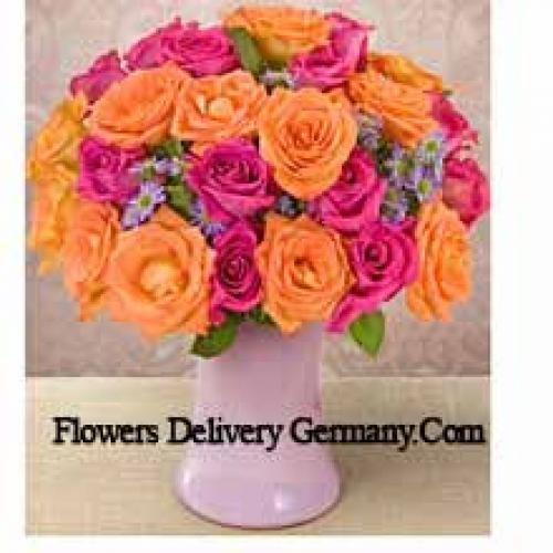 25 Orange and Pink Roses