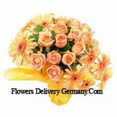 11 Orange Roses and Exotic Gerberas