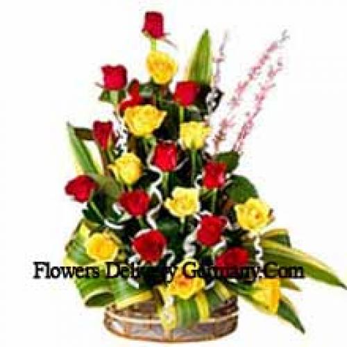 Sweet 25 Red and Yellow Roses Basket