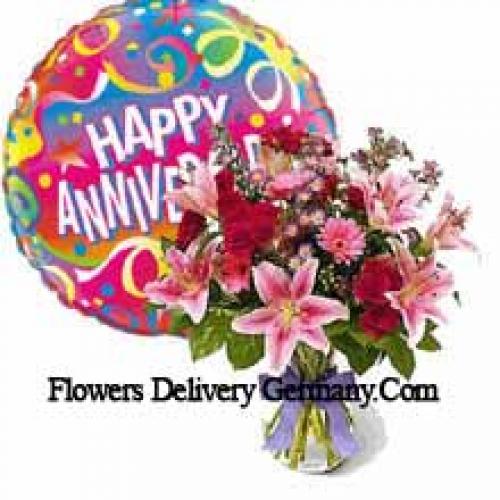 Anniversary Balloon with Assorted Flowers