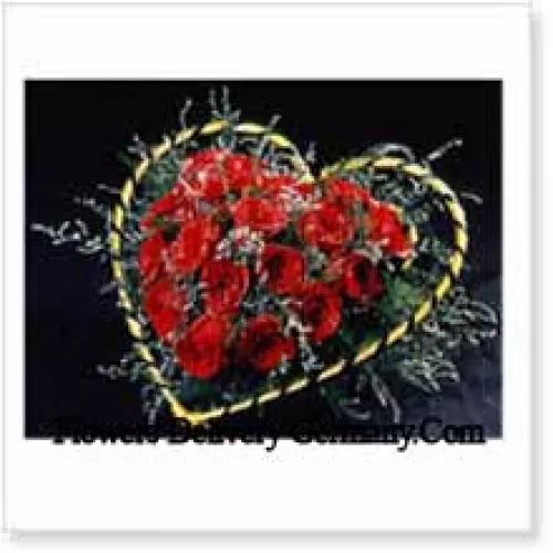 Cesta em Forma de Coração com 41 Rosas Vermelhas
