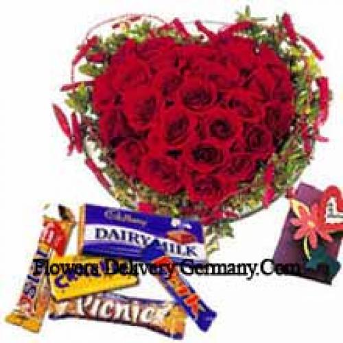 Heart Shaped 41 Roses with Assorted Chocolates