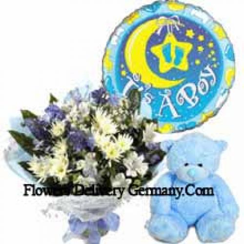 Assorted Cute Flowers with Teddy and Balloon