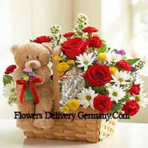 Adorable Assorted Flowers with Cute Teddy